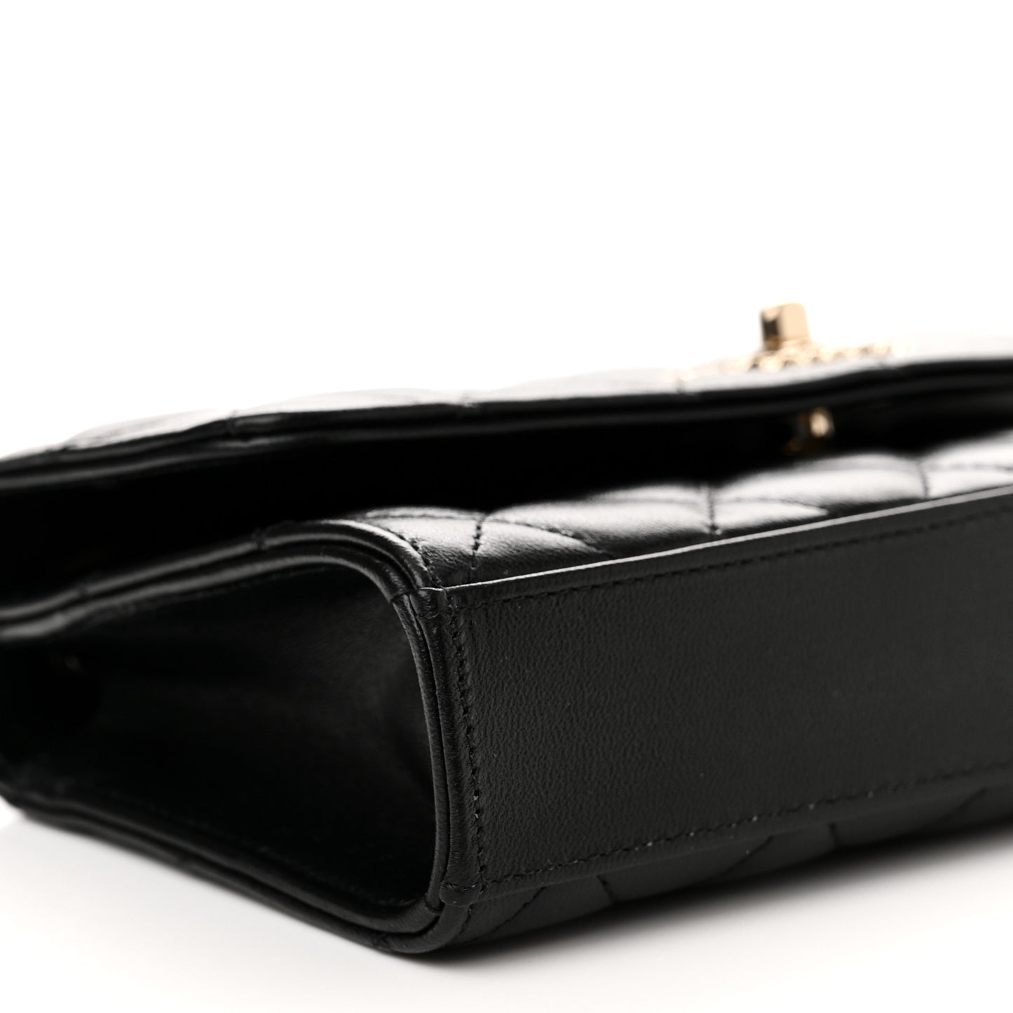 Lambskin Quilted Trendy CC Flap Phone Holder With Chain Black