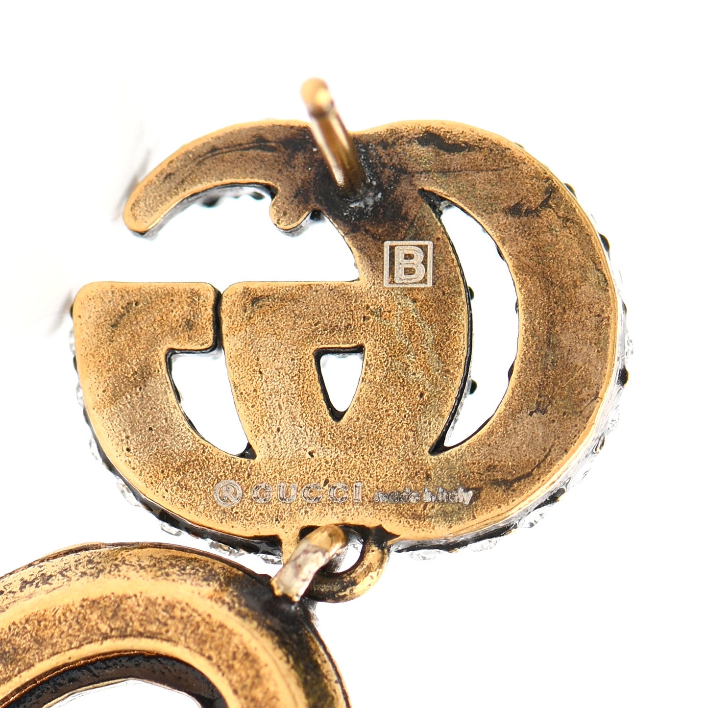 Crystal Double G Earrings Aged Gold