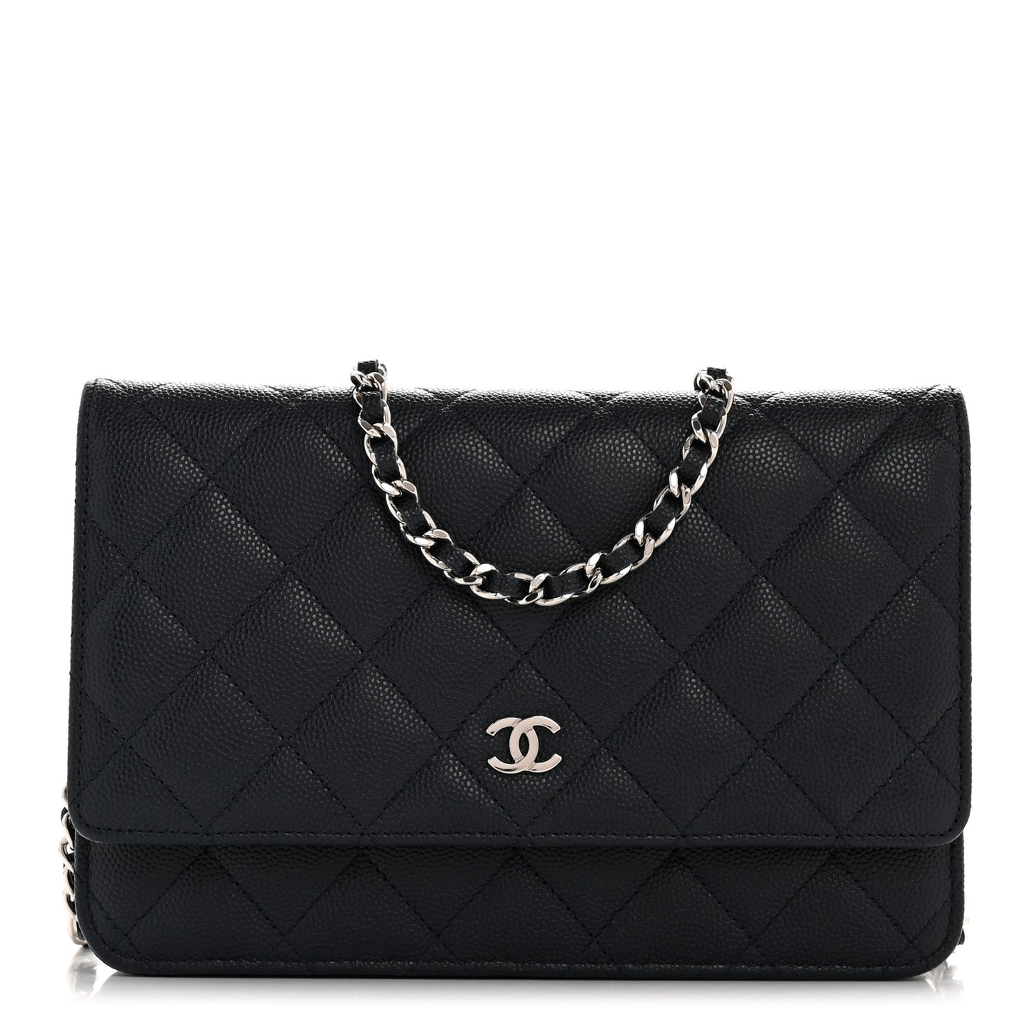 Caviar Quilted Wallet on Chain WOC Navy Blue