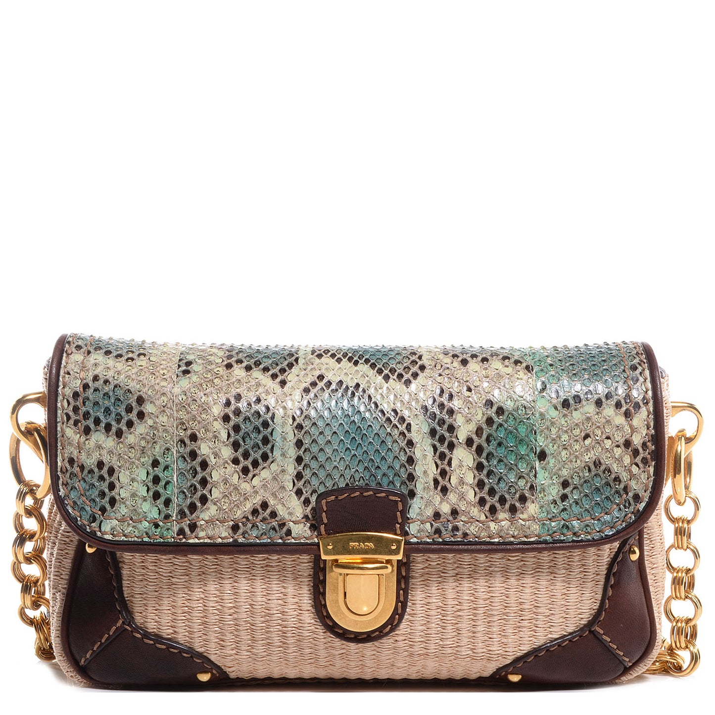 Python Calfskin Paglia Twist Shoulder Bag Natural Azzurro