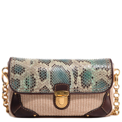 Prada Python Calfskin Paglia Twist Shoulder Bag Natural Azzurro 1 of 11