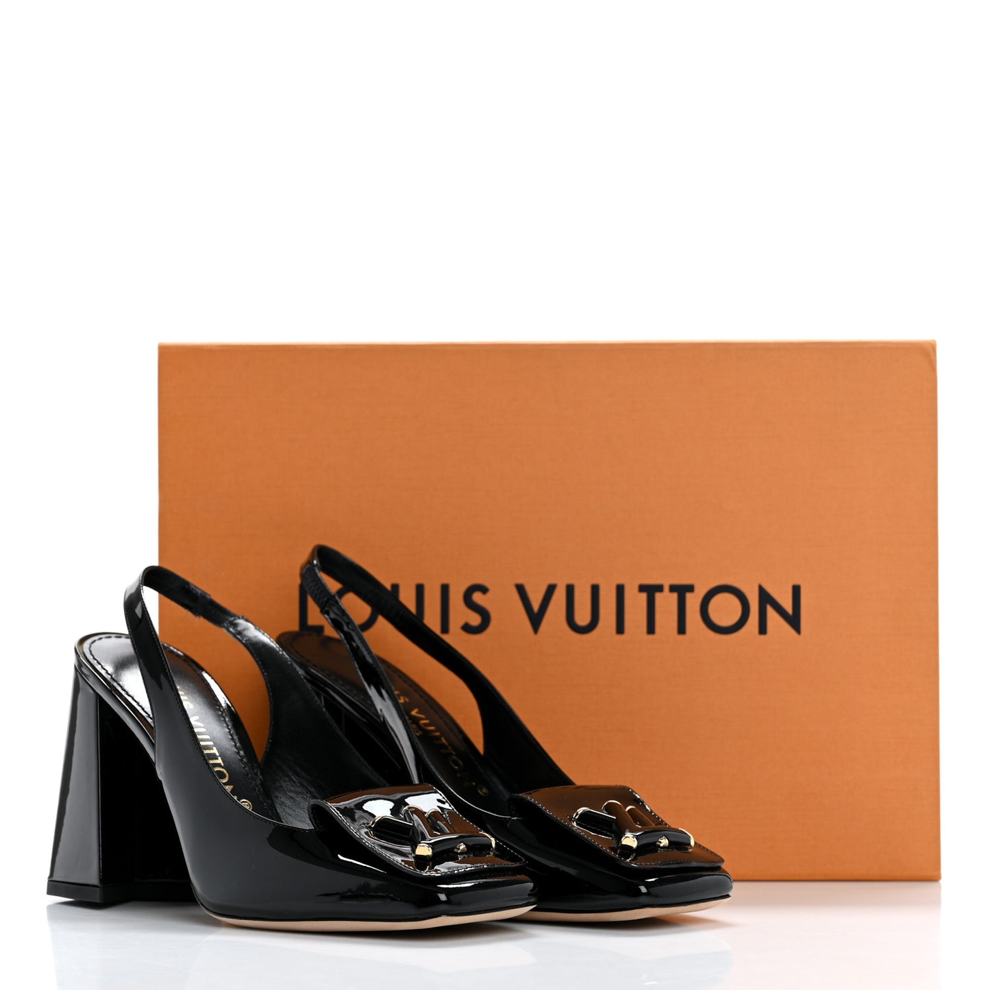 Patent Calfskin Shake Slingback Pumps 36 Black