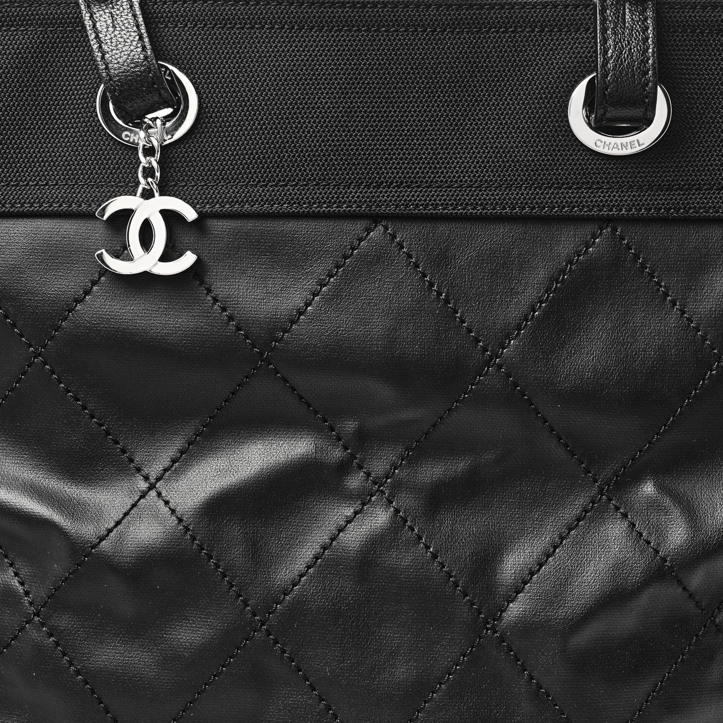 Coated Canvas Quilted Large Paris Biarritz Tote Black