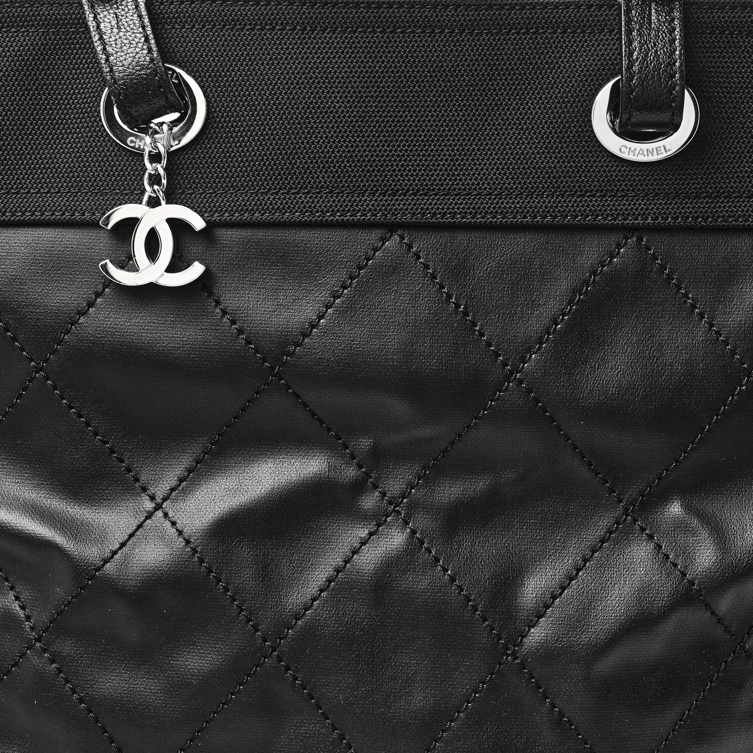 Chanel Coated Canvas Quilted Large Paris Biarritz Tote Black 8 of 10