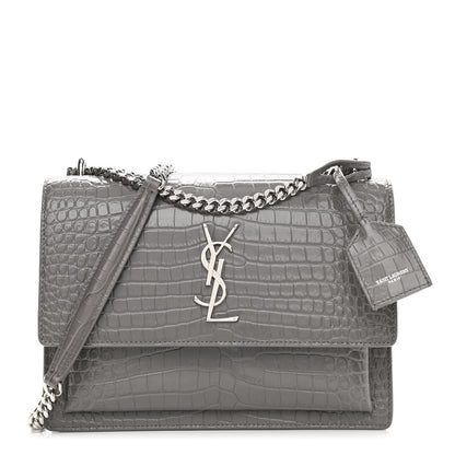 Saint Laurent Calfskin Crocodile Embossed Medium Monogram Sunset Fog 1 of 11