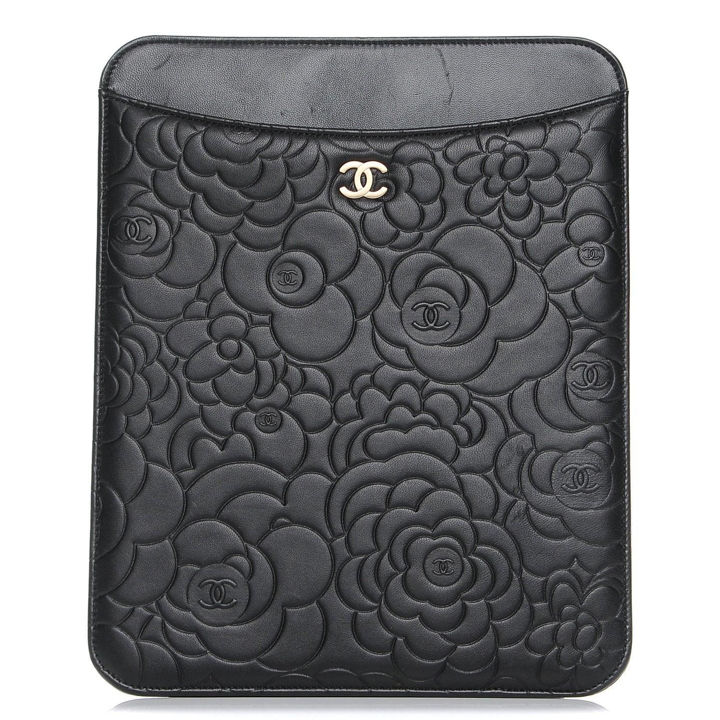 Lambskin Camellia Embossed iPad Case Black