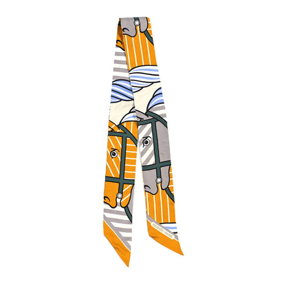 Hermes Silk Quadrige Bayadere Twilly Ocre Gris Vert 2 of 3