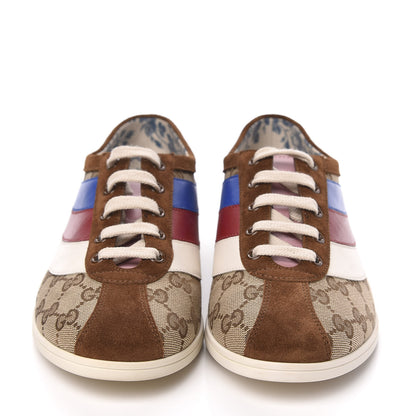 Gucci Suede Monogram Web Womens Falacer Sneakers 40 Nocciola Beige Mystic White Hibiscus Red 2 of 10
