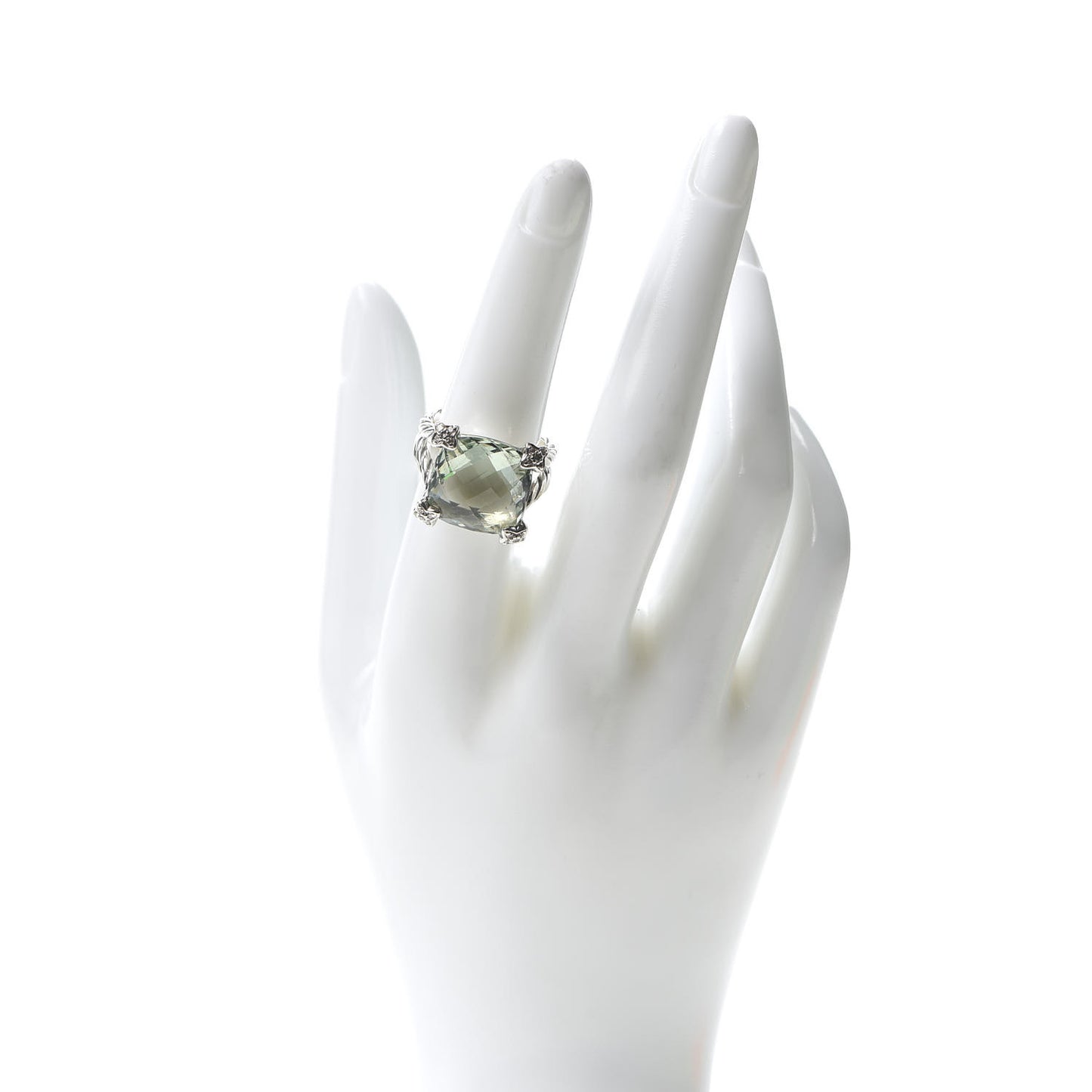 Sterling Silver Diamond Prasiolite 15mm Cushion On Point Ring 54 6.75