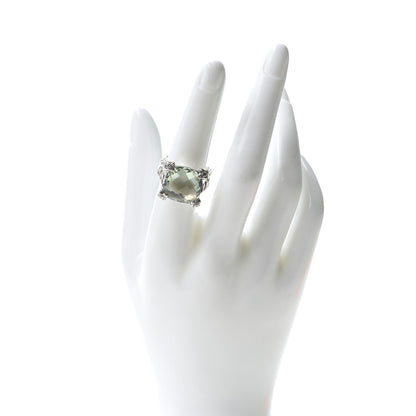 David Yurman Sterling Silver Diamond Prasiolite 15mm Cushion On Point Ring 54 6.75 2 of 5