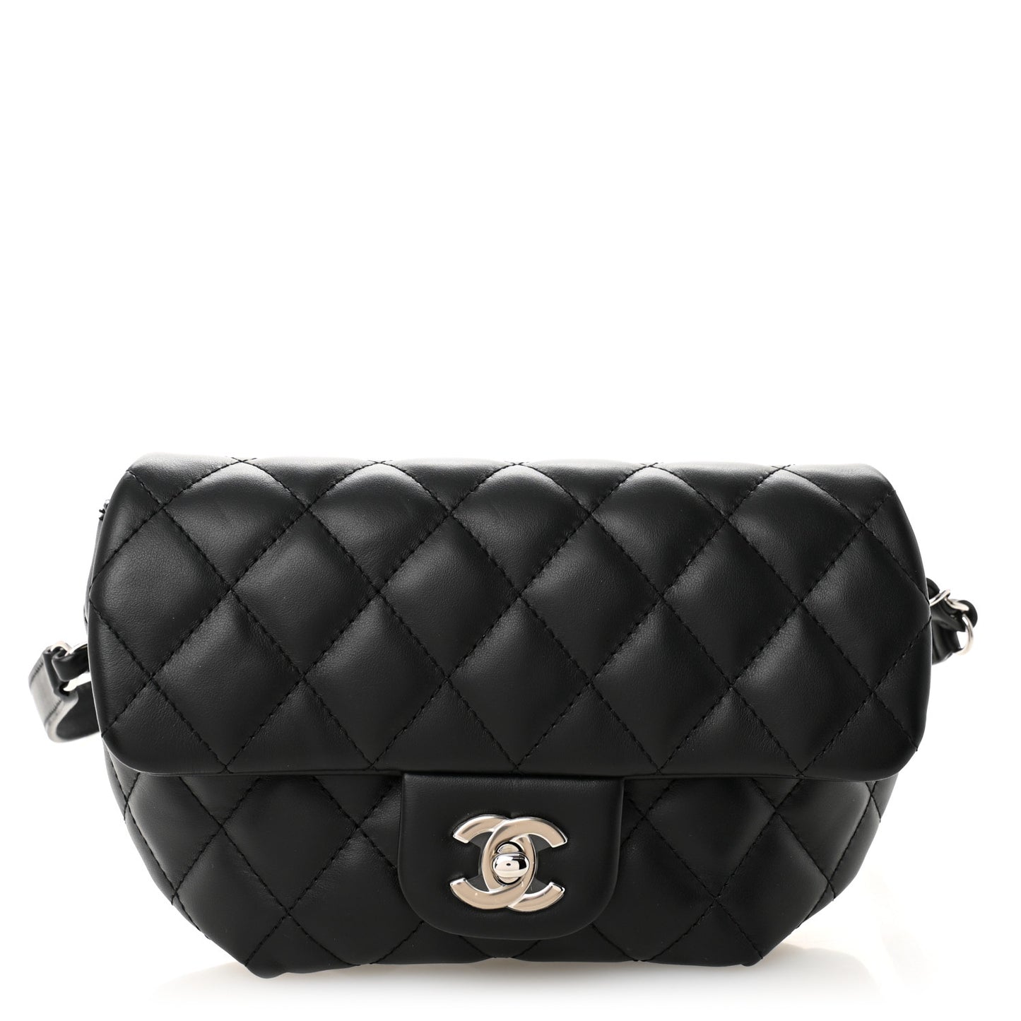 Calfskin Quilted CC Uniform Flap Belt Bag Black