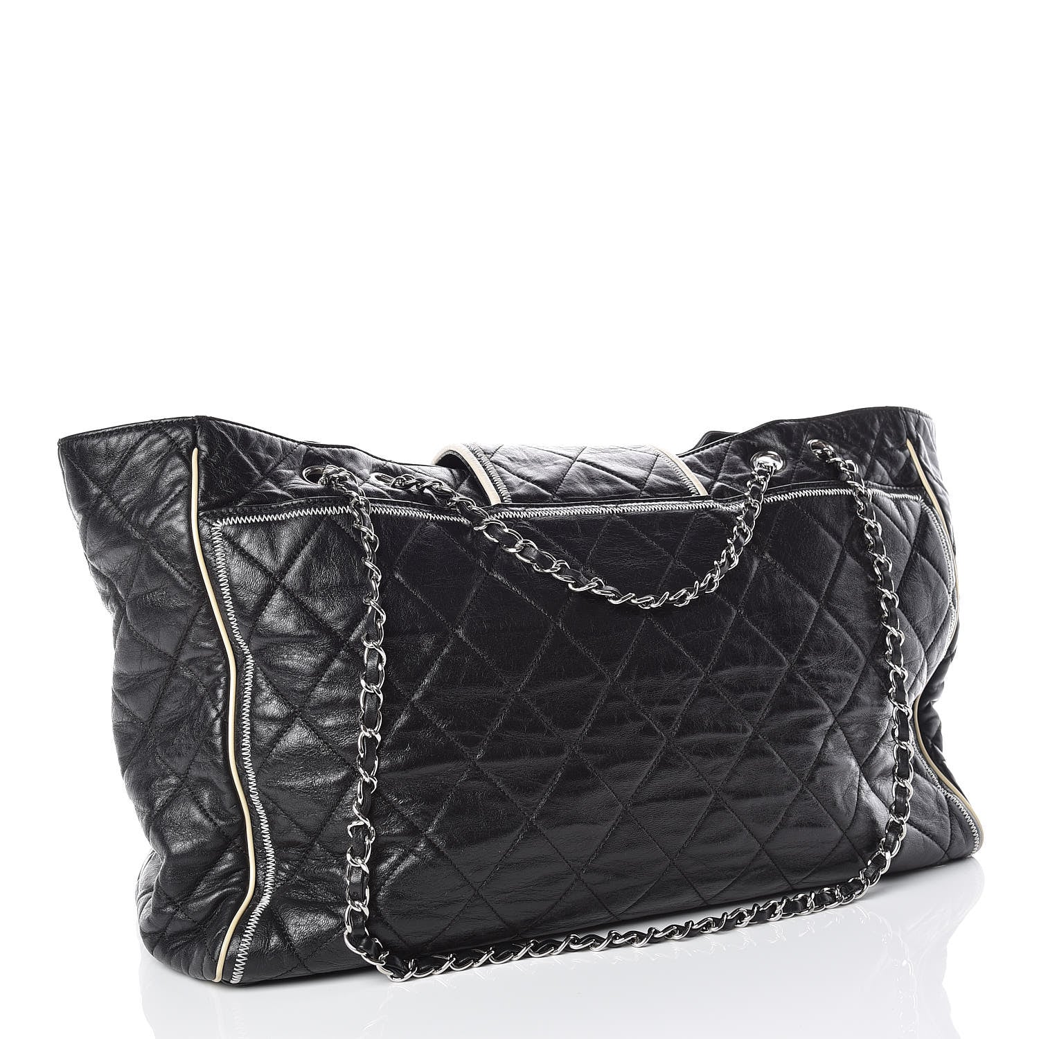 Chanel Lambskin Quilted Large East West Tote Black 3 of 16