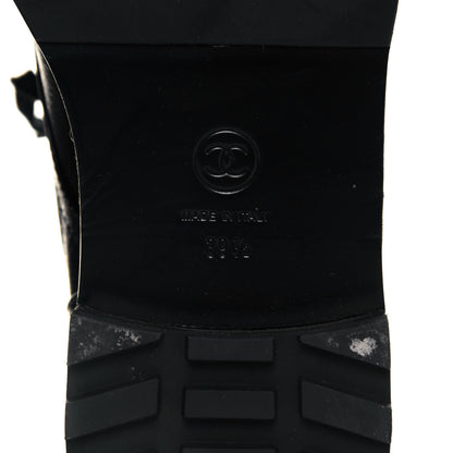 Chanel Crackled Calfskin Velvet Pearl Combat Ankle Boots 39.5 Black 6 of 8