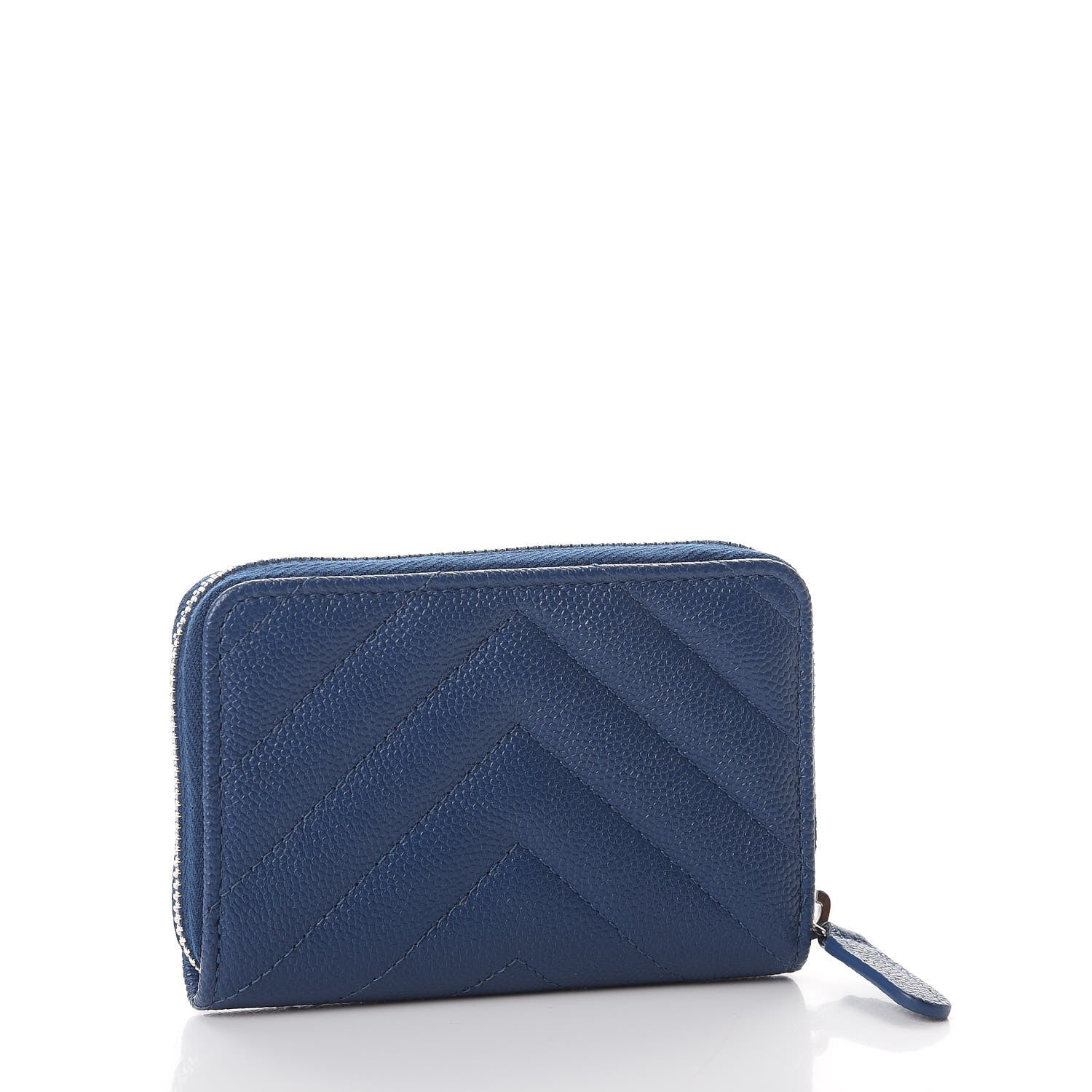 Chanel Caviar Chevron Quilted Zip Coin Purse Navy 3 of 8