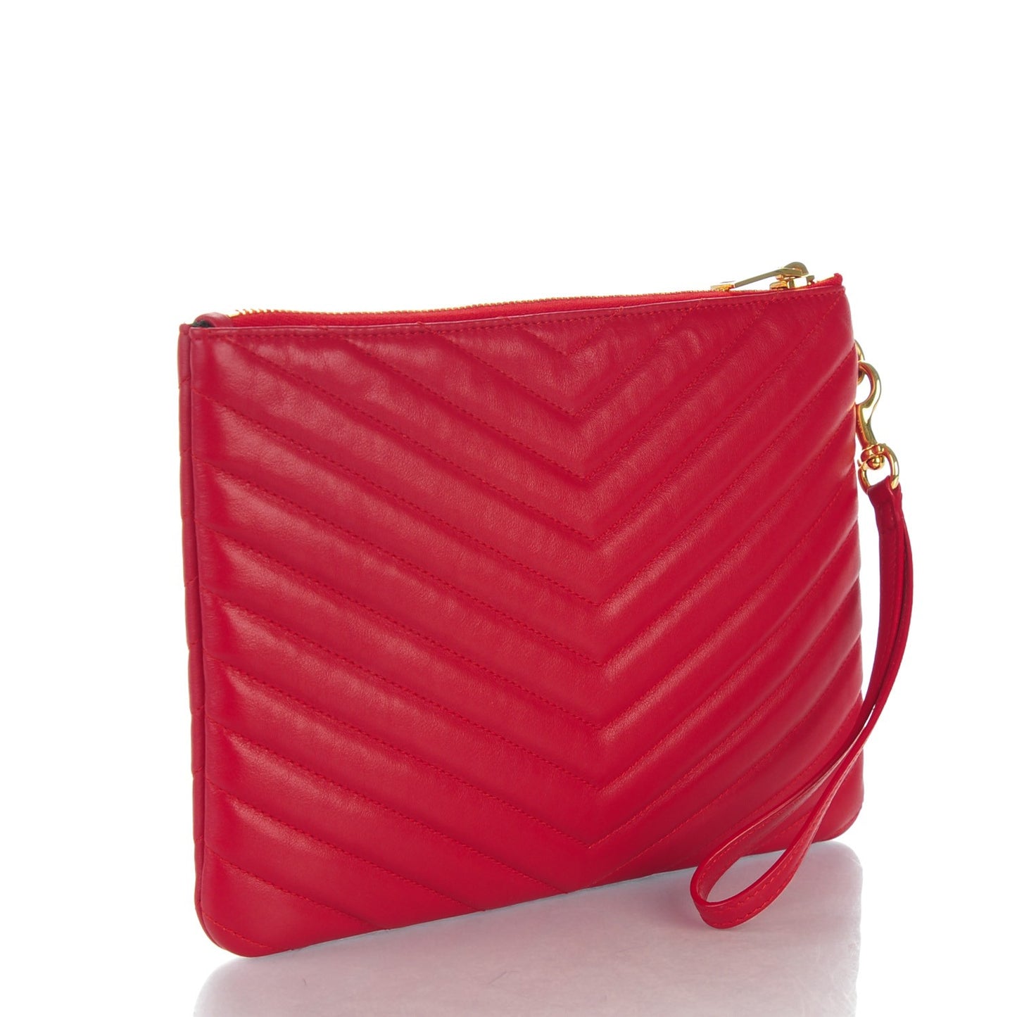 Calfskin Matelasse Chevron Monogram A5 Wristlet Red