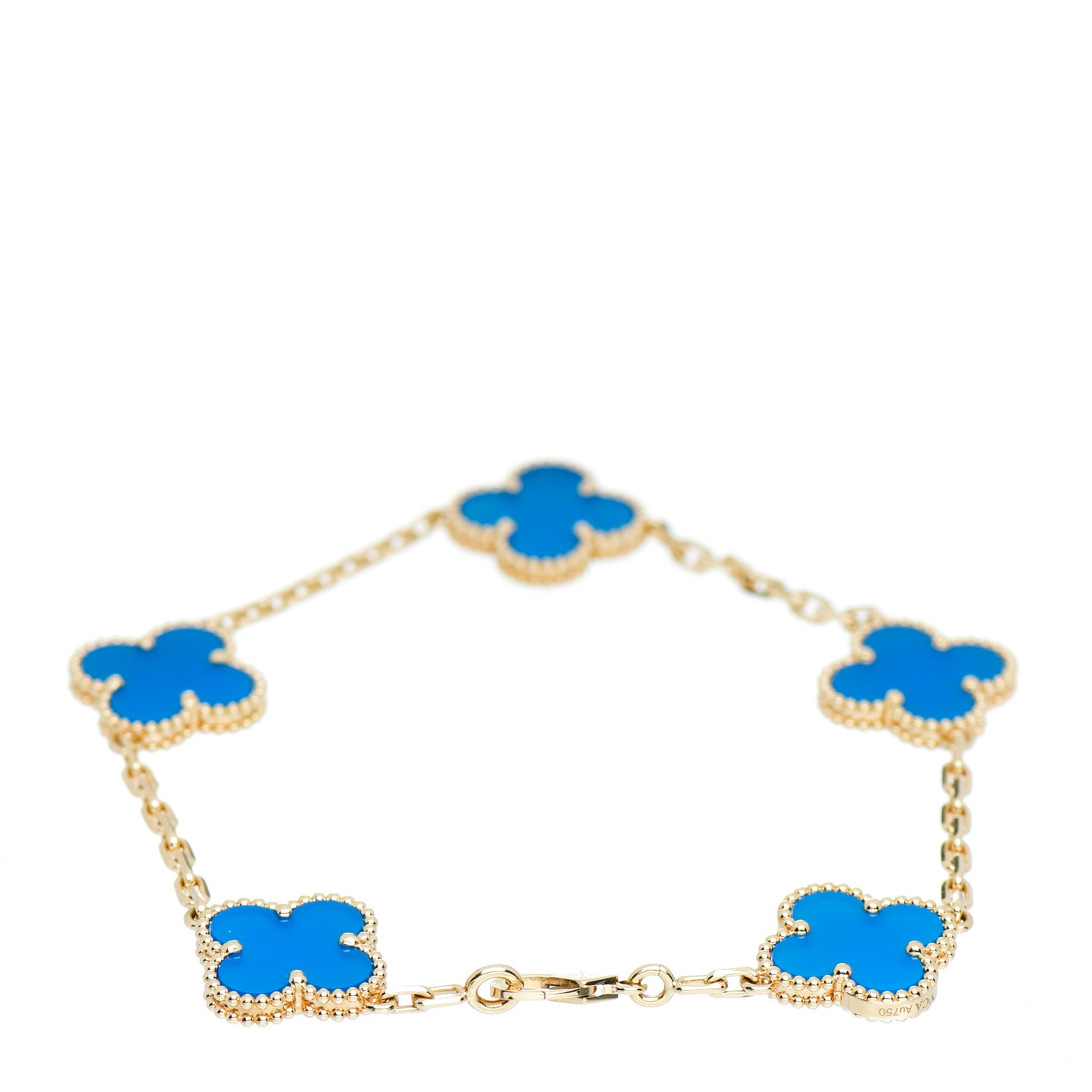 Van Cleef & Arpels 18K Yellow Gold Blue Agate 5 Motifs Vintage Alhambra Bracelet 3 of 5