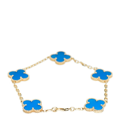 Van Cleef & Arpels 18K Yellow Gold Blue Agate 5 Motifs Vintage Alhambra Bracelet 3 of 5