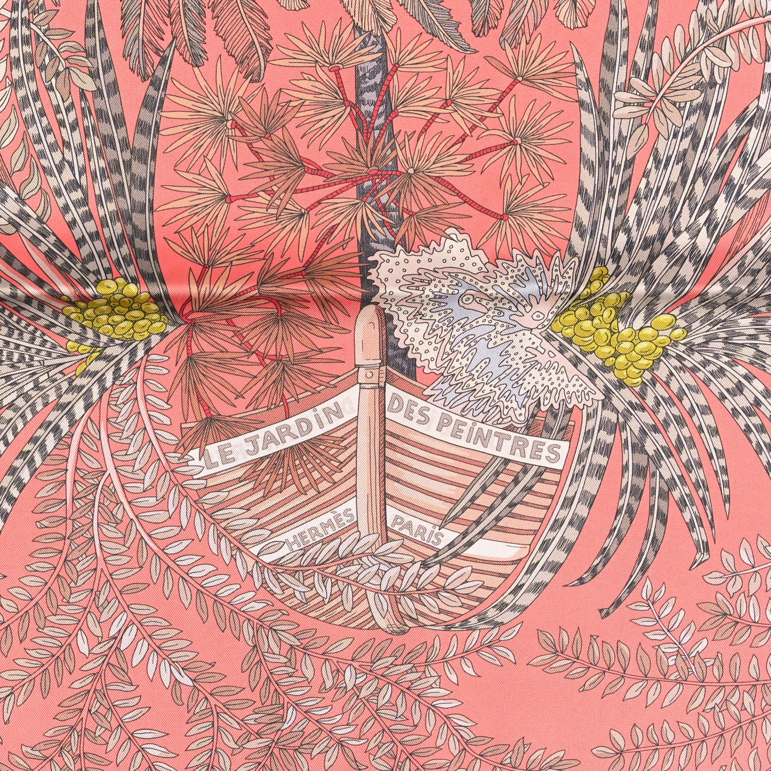 Hermes Silk Le Jardin Des Peintres Double Face Scarf 90 Rose Saumon Gris Bleute Vert De Gris 2 of 3