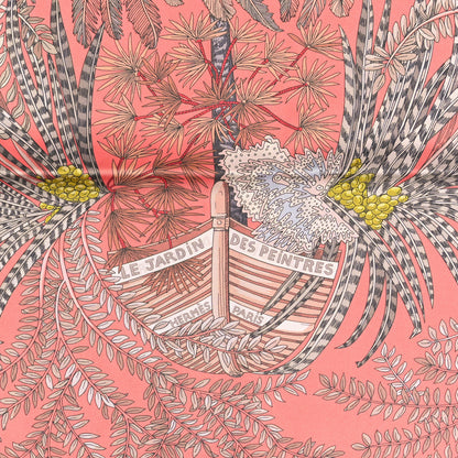 Hermes Silk Le Jardin Des Peintres Double Face Scarf 90 Rose Saumon Gris Bleute Vert De Gris 2 of 3
