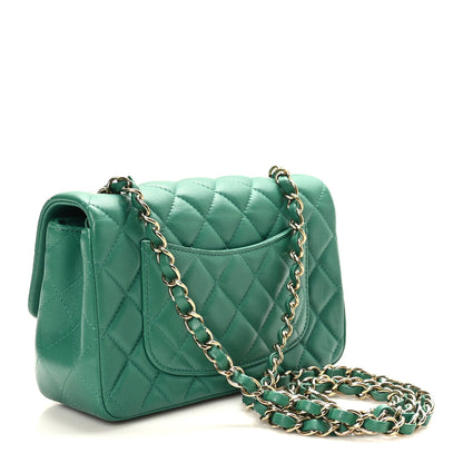 Chanel Lambskin Quilted Mini Rectangular Flap Dark Green 3 of 11