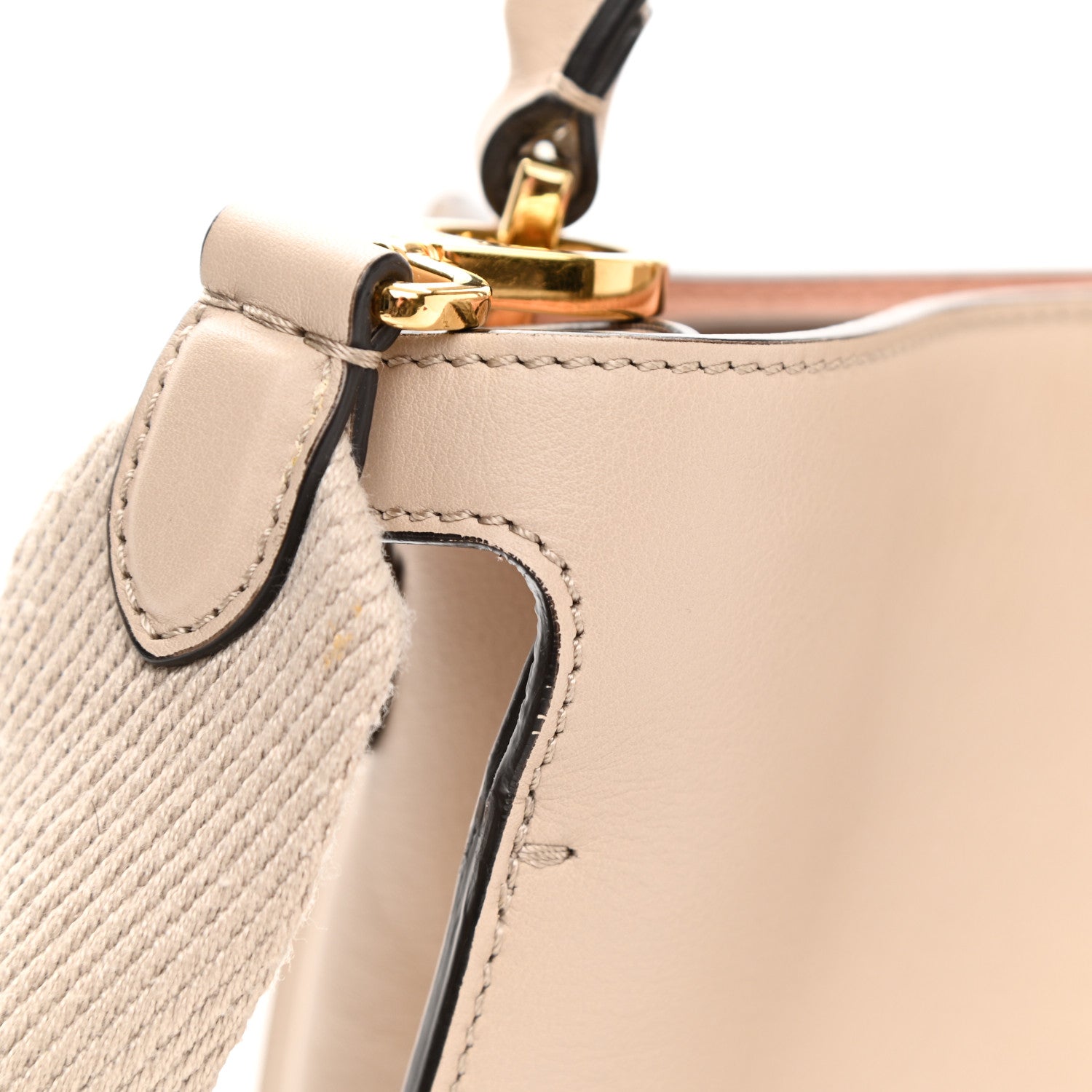 Fendi Vitello Seta Glazed Fabric FF 1974 Medium Peekaboo X-Lite Nuvola Mogano Panna 12 of 13