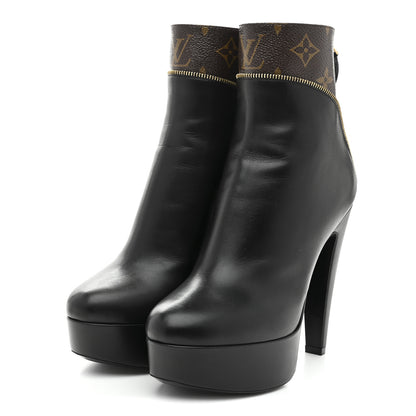 Louis Vuitton Calfskin Monogram Afterglow Platform Ankle Boots 36 Black 4 of 10