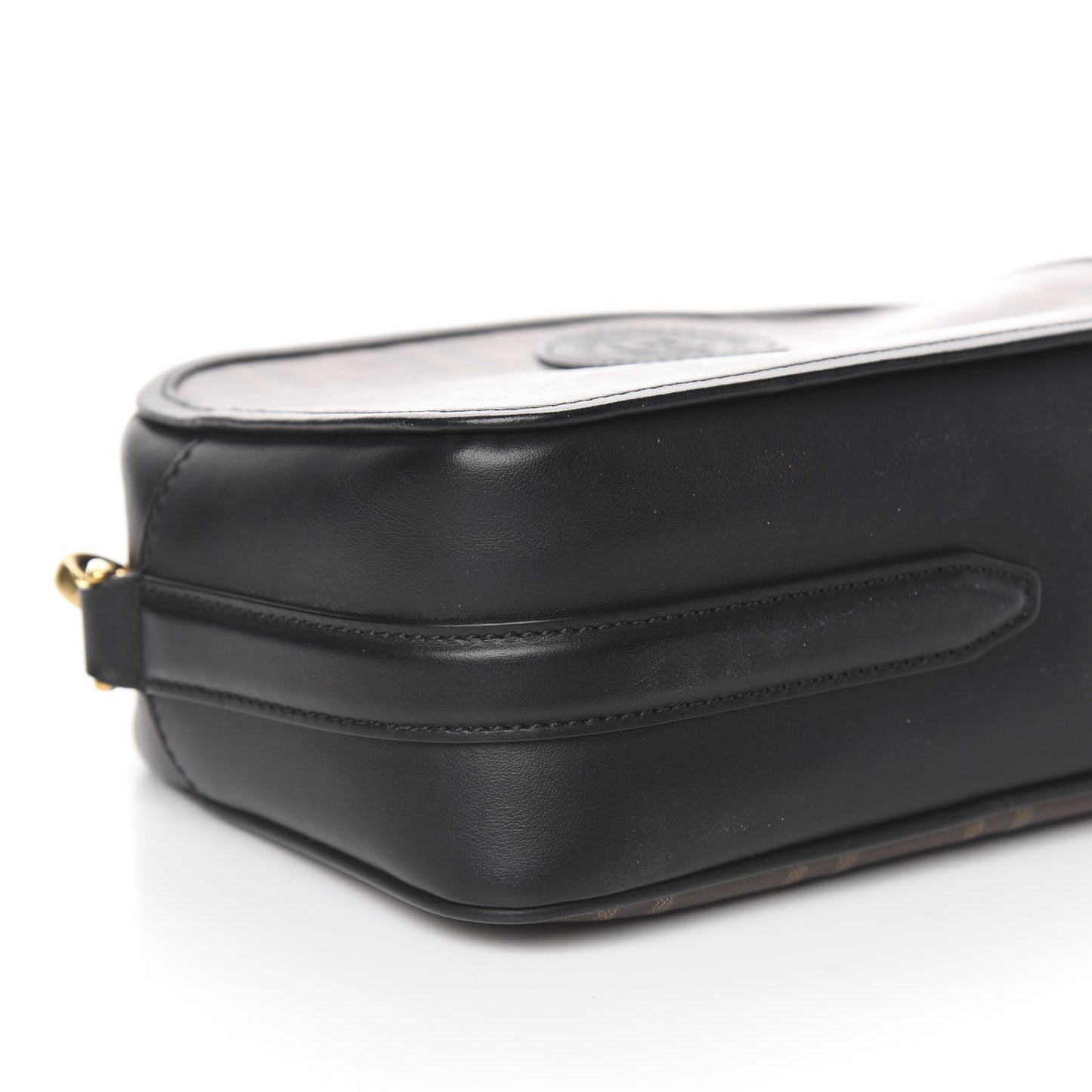 Glazed Fabric Vitello Century FF 1974 Stamp Patch Camera Case Mogano Panna Black