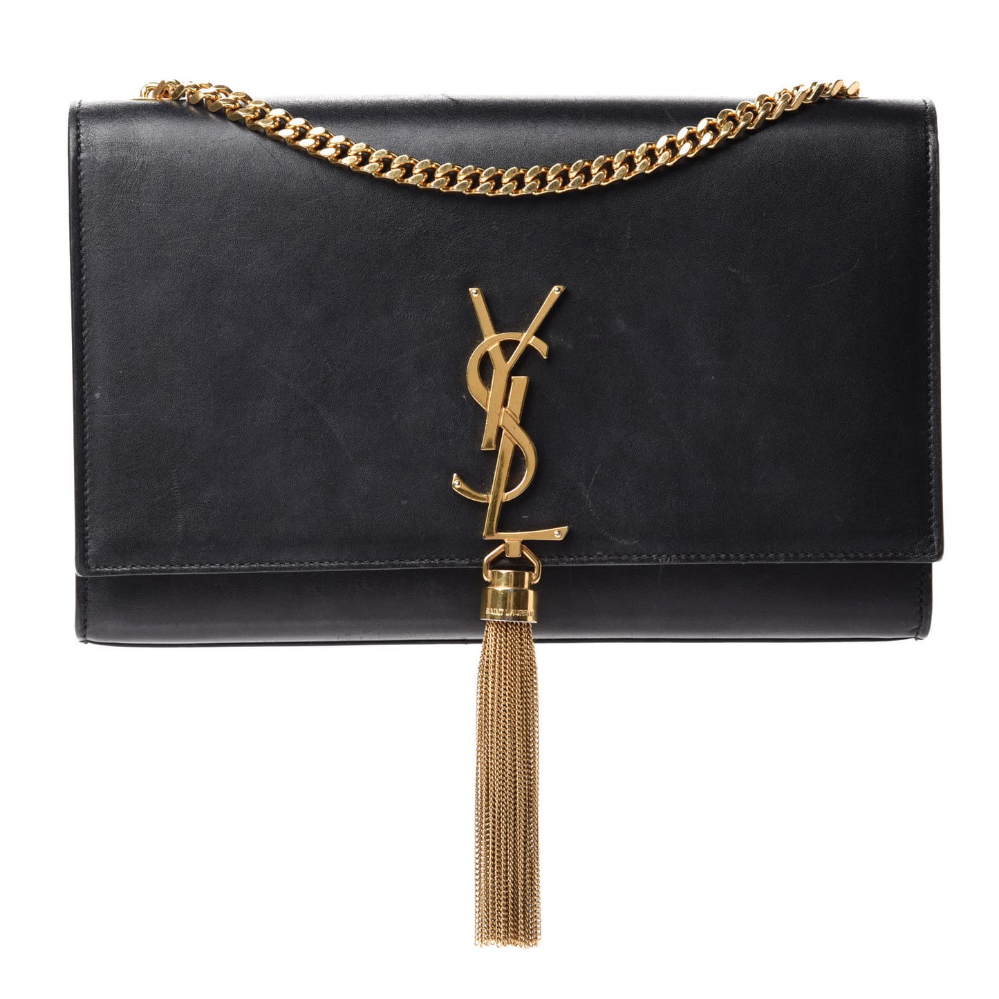 Smooth Calfskin Medium Classic Monogram Kate Tassel Satchel Black