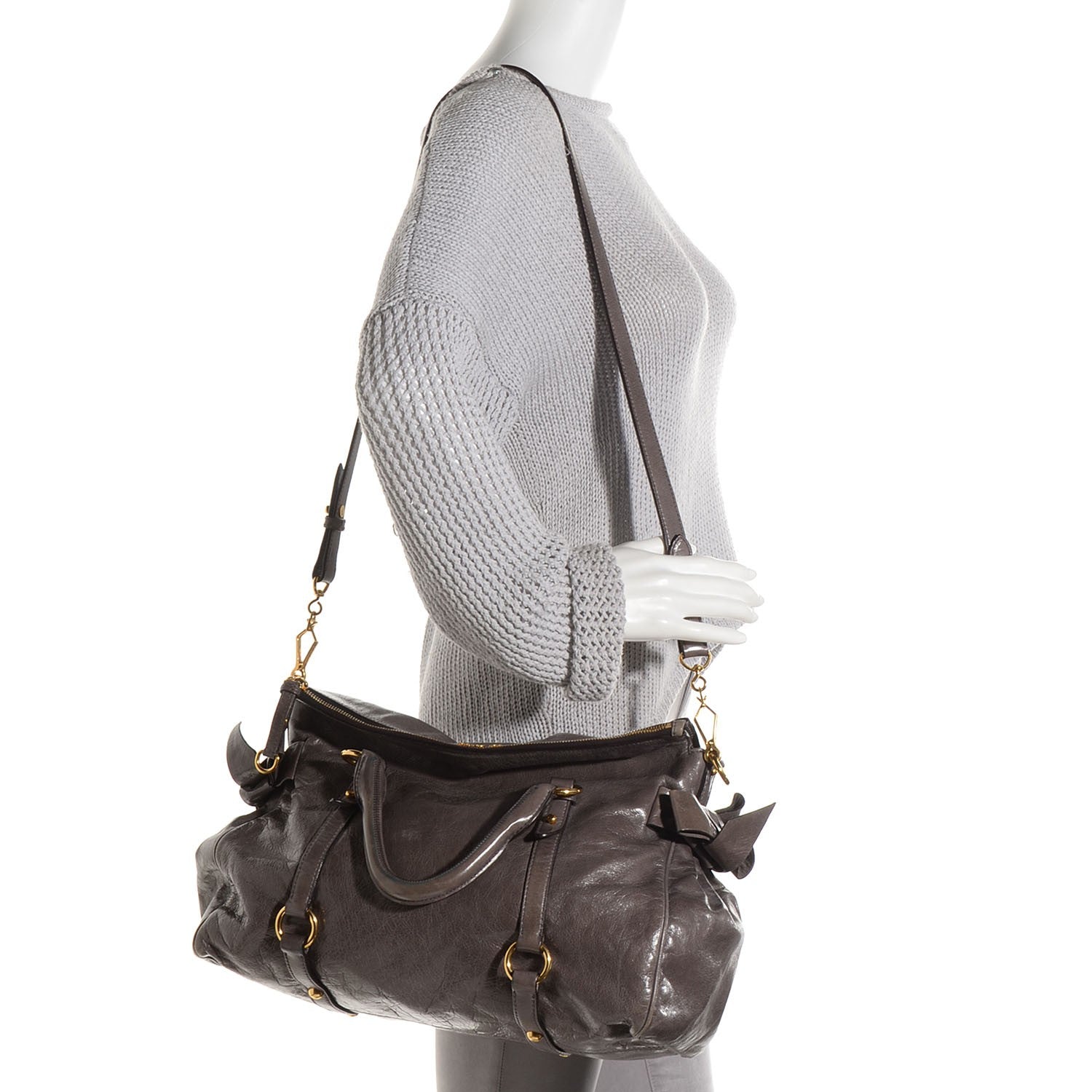 Miu Miu Vitello Lux Medium Bow Bag Fumo 2 of 8