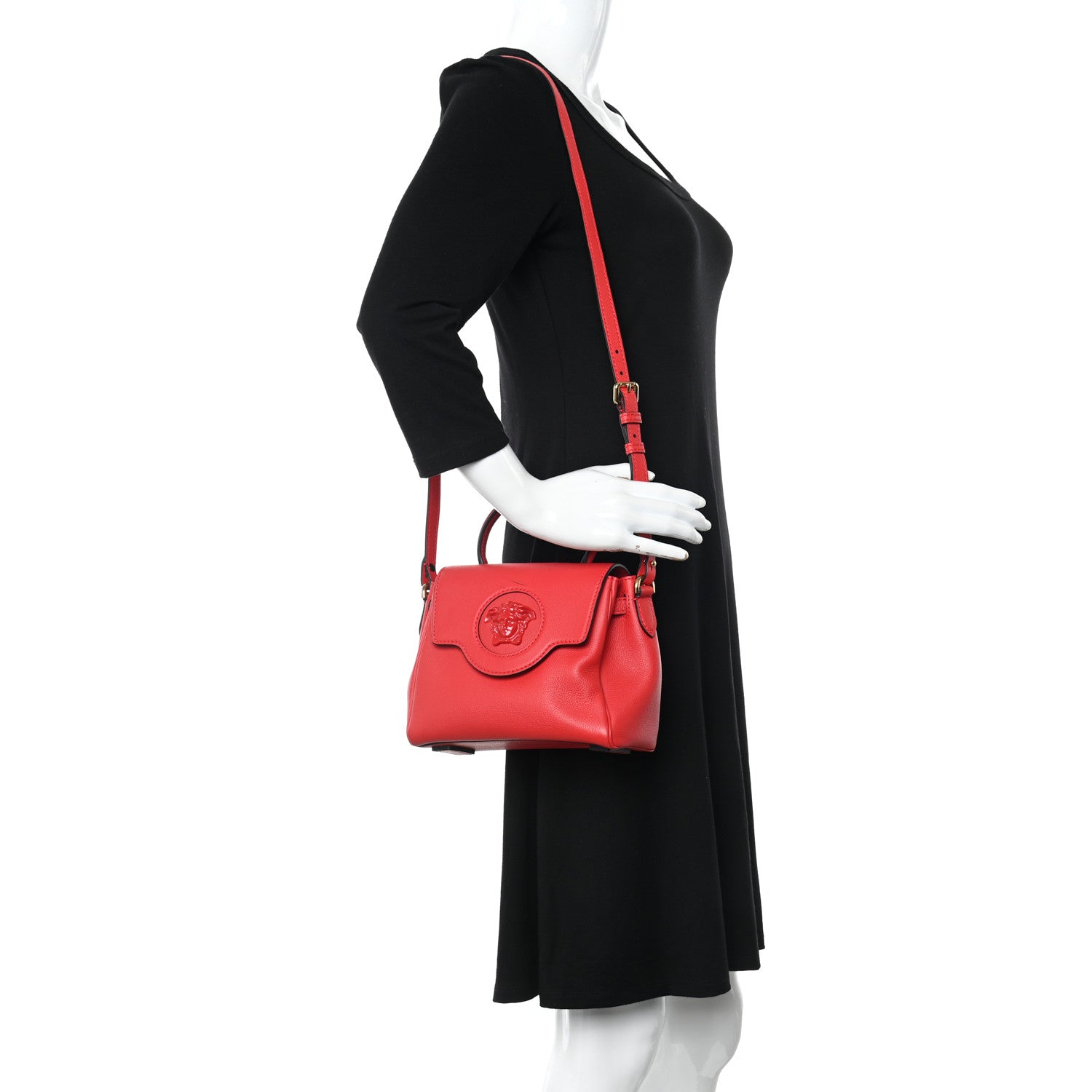 Versace Grained Calfskin Medusa Small Top Handle Handbag Red 2 of 12