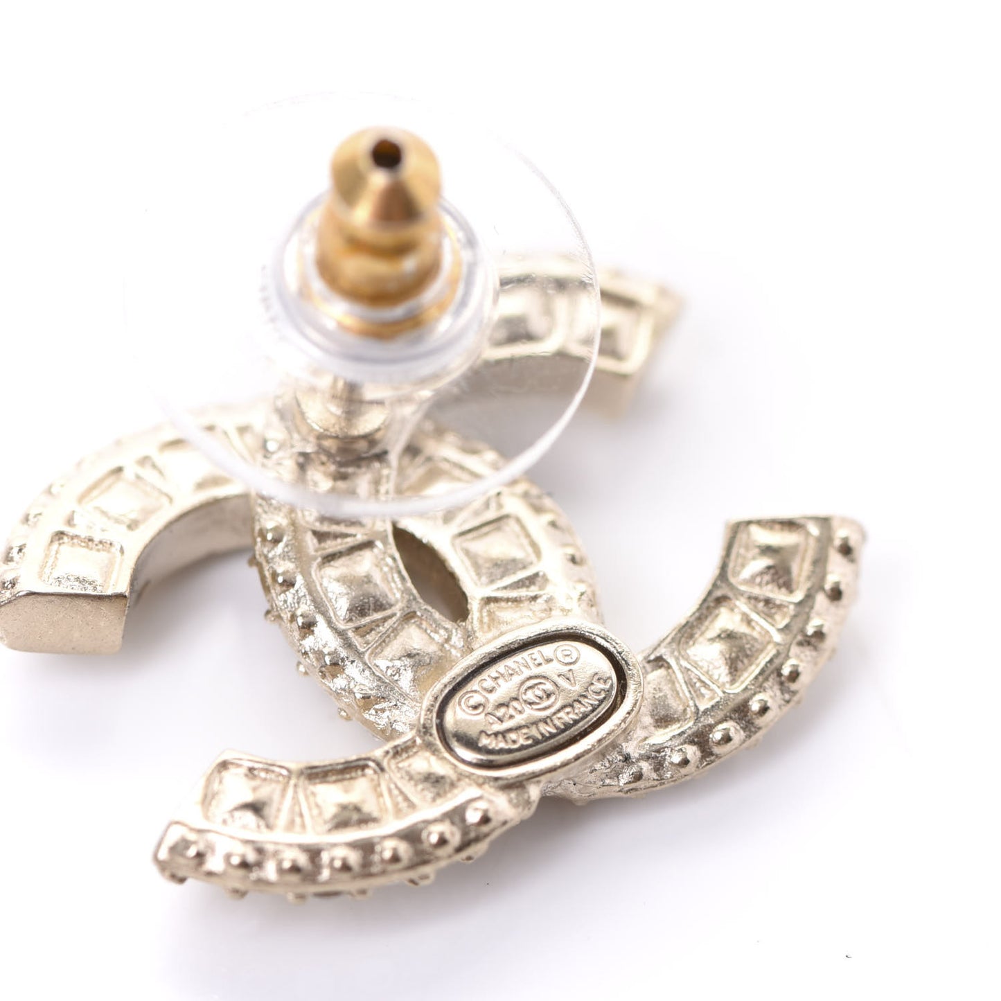 Crystal Textured CC Earrings Gold