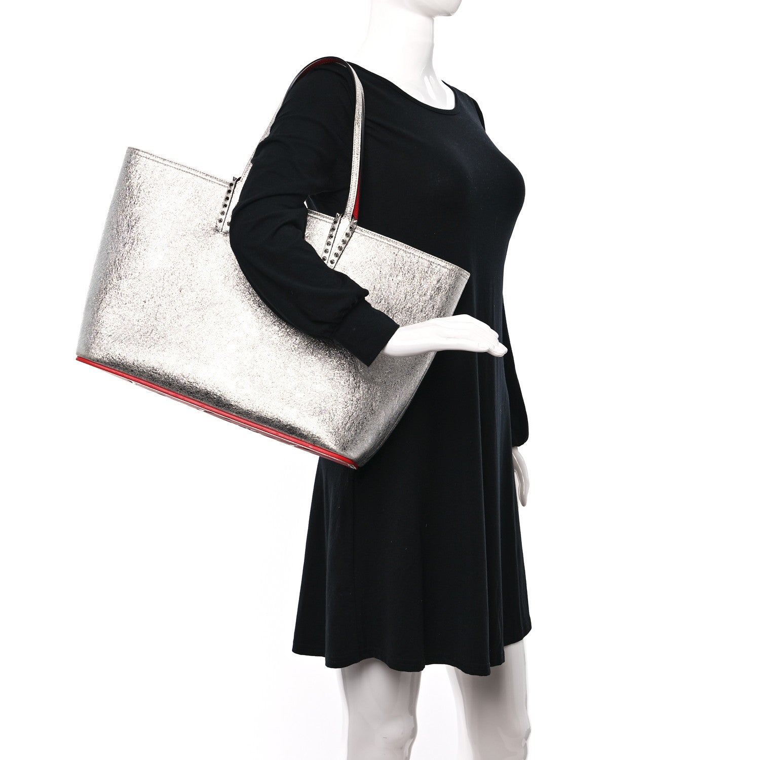 Christian Louboutin Calfskin Spikes East West Cabata Tote Silver 3 of 9