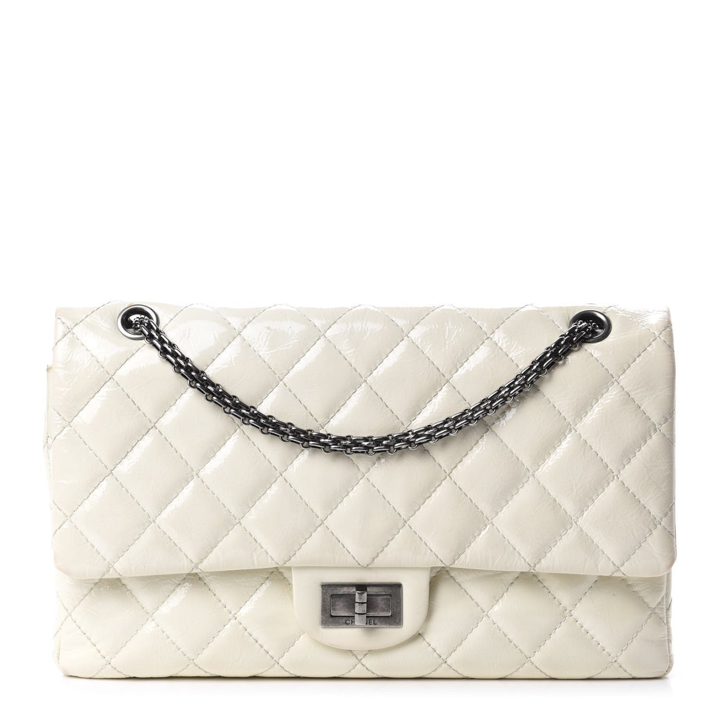 Distressed Patent Quilted 2.55 Reissue Flap 227 White