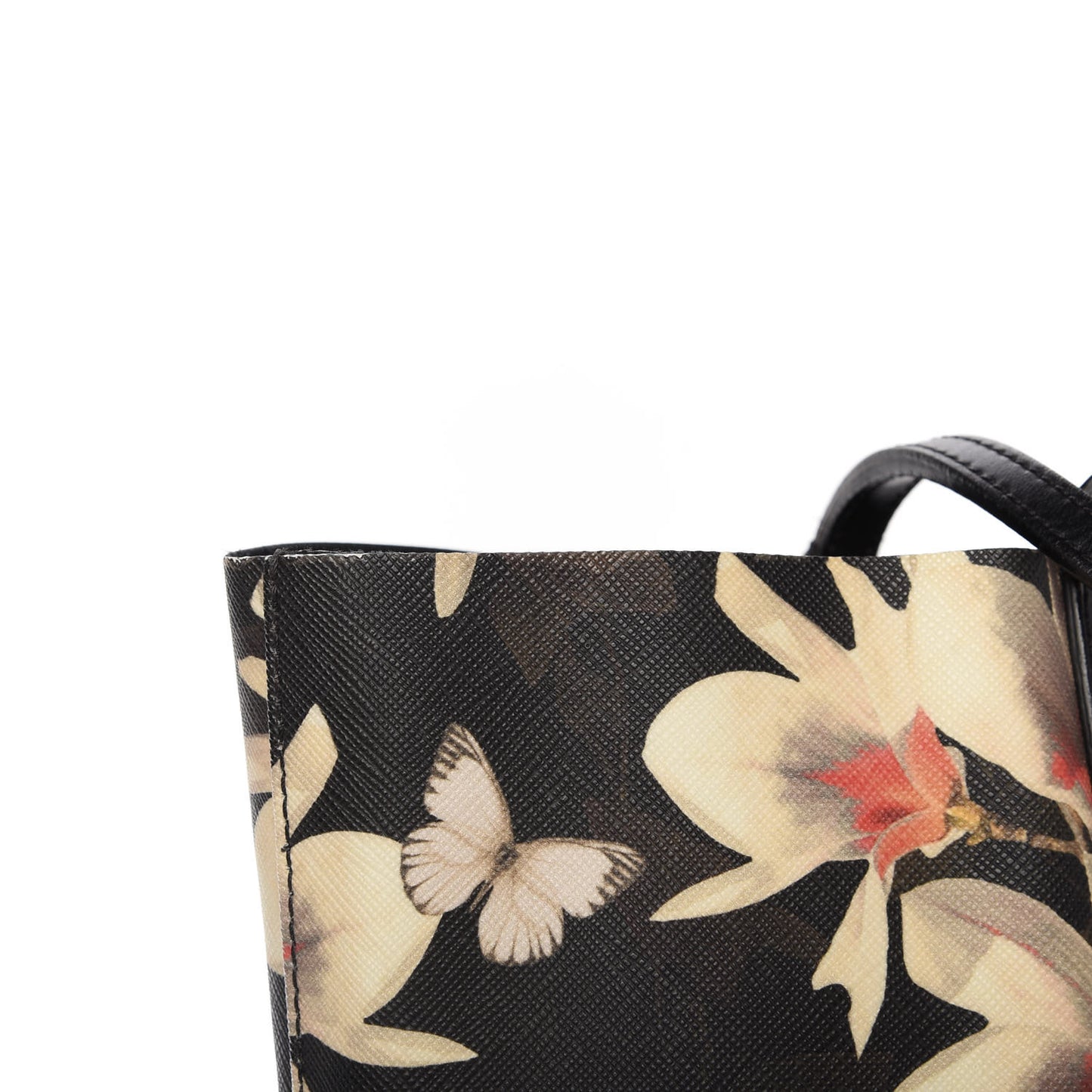 Coated Canvas Magnolia and Moth Print Medium Antigona Tote Black