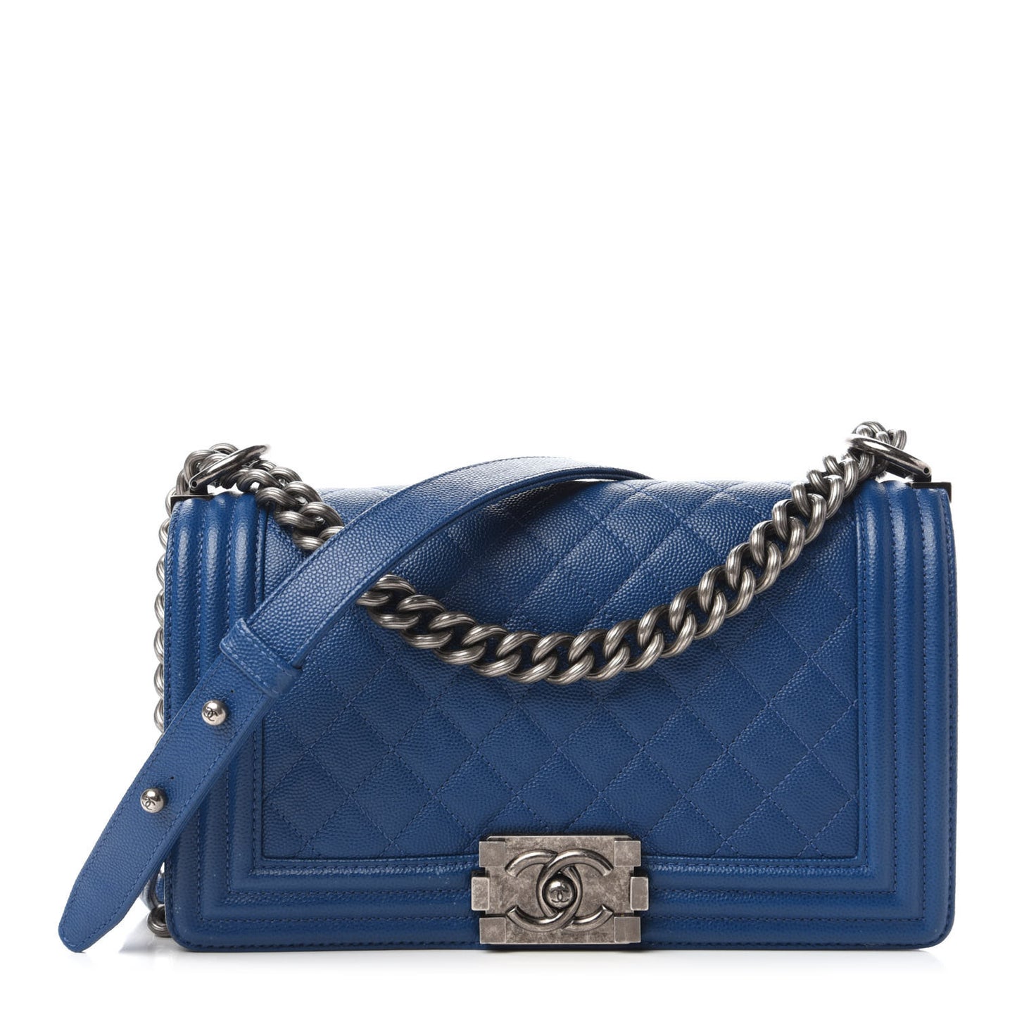 Caviar Quilted Medium Boy Flap Blue