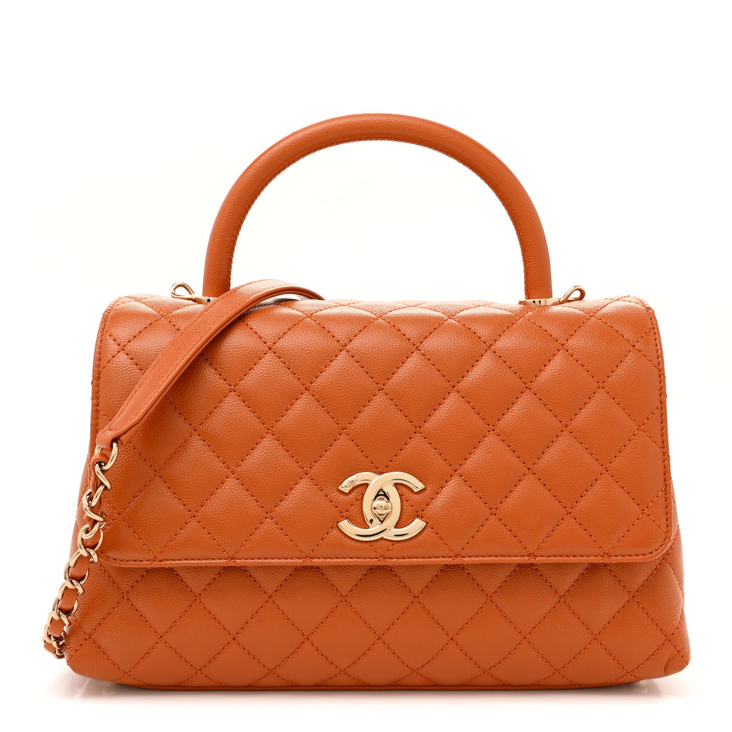 Caviar Quilted Small Coco Handle Flap Brown