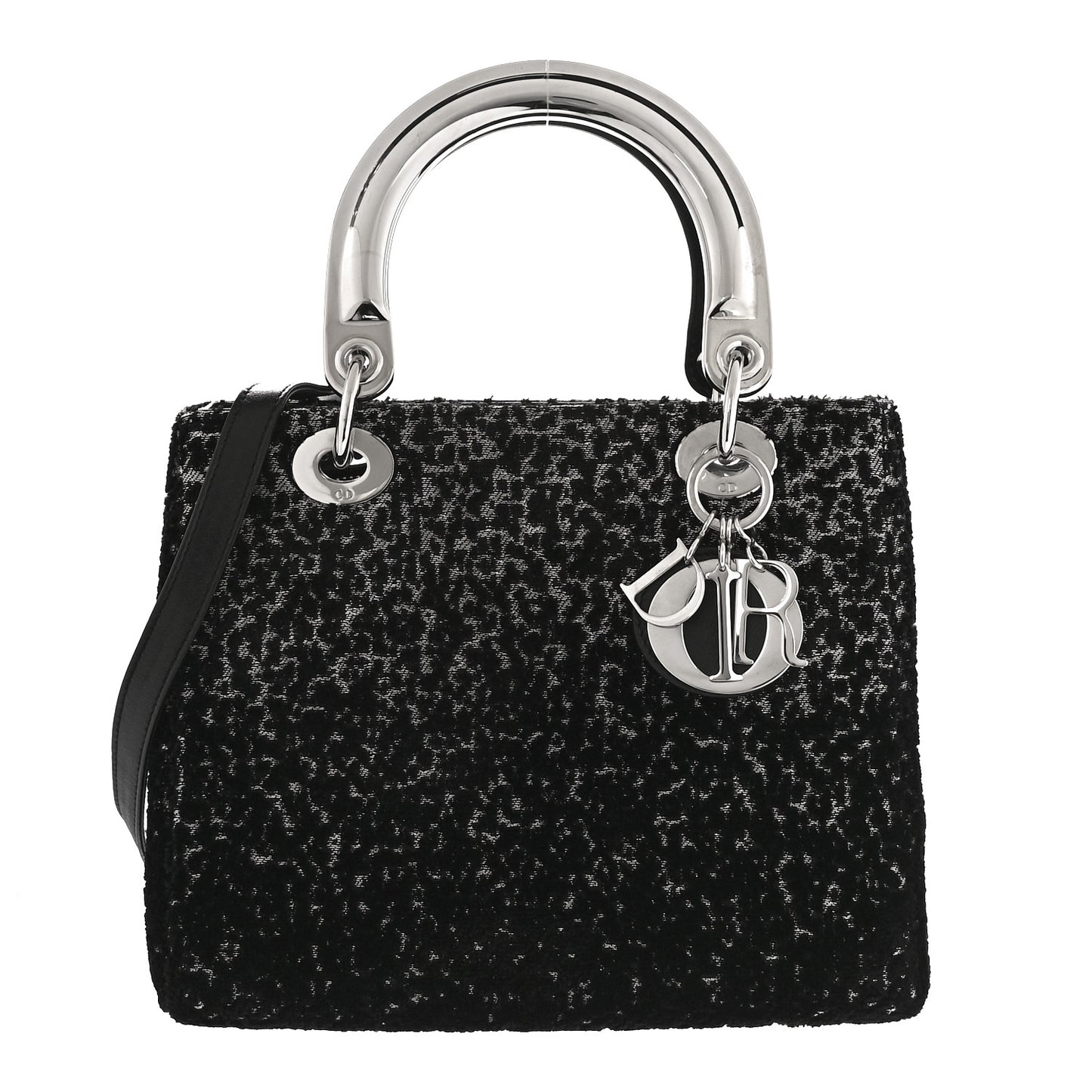 Fabric Lame Medium Lady Dior Black Silver