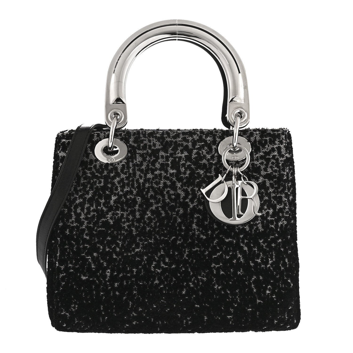 Christian Dior Fabric Lame Medium Lady Dior Black Silver 1 of 10