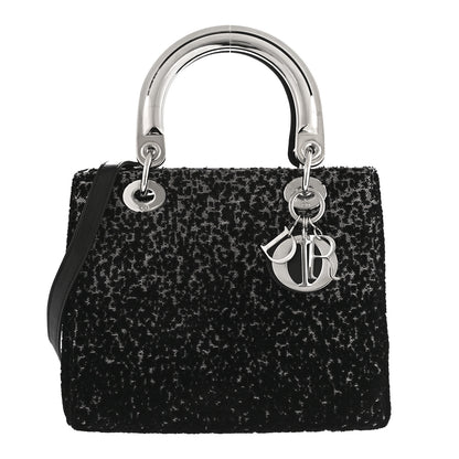 Christian Dior Fabric Lame Medium Lady Dior Black Silver 1 of 10