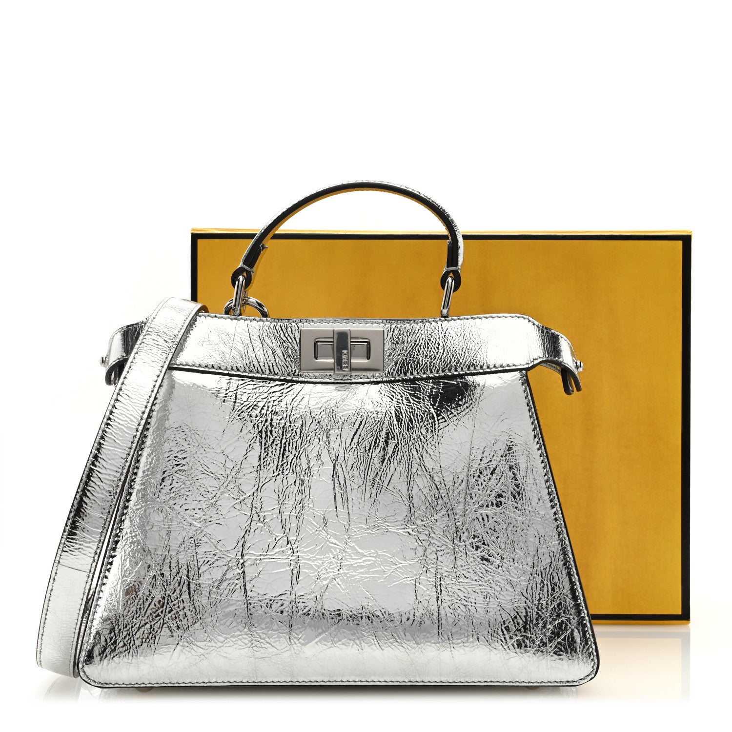 Fendi Rock Millenium Laminata Small Peekaboo I SEE U Satchel Argento 8 of 8