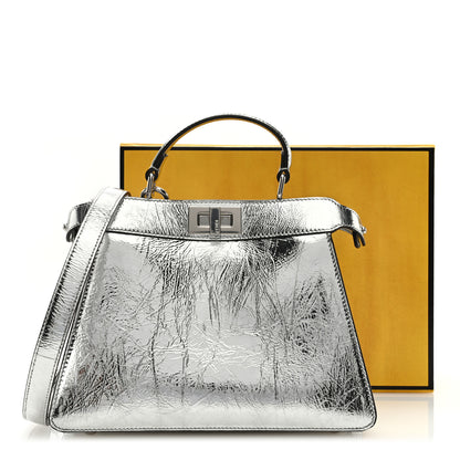Fendi Rock Millenium Laminata Small Peekaboo I SEE U Satchel Argento 8 of 8