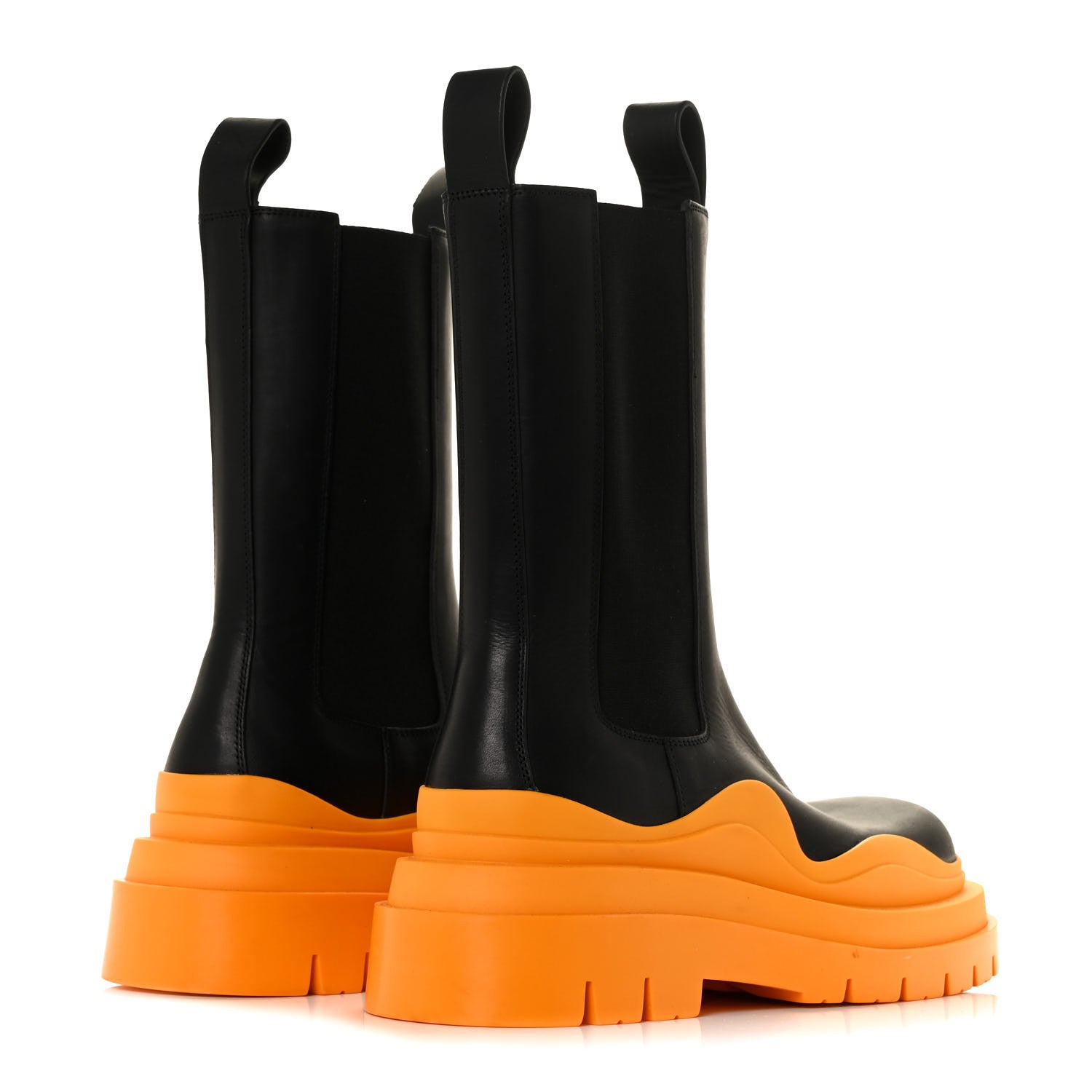 Bottega Veneta Calfskin The Tire Chelsea Boots 38 Black Tangerine 4 of 6