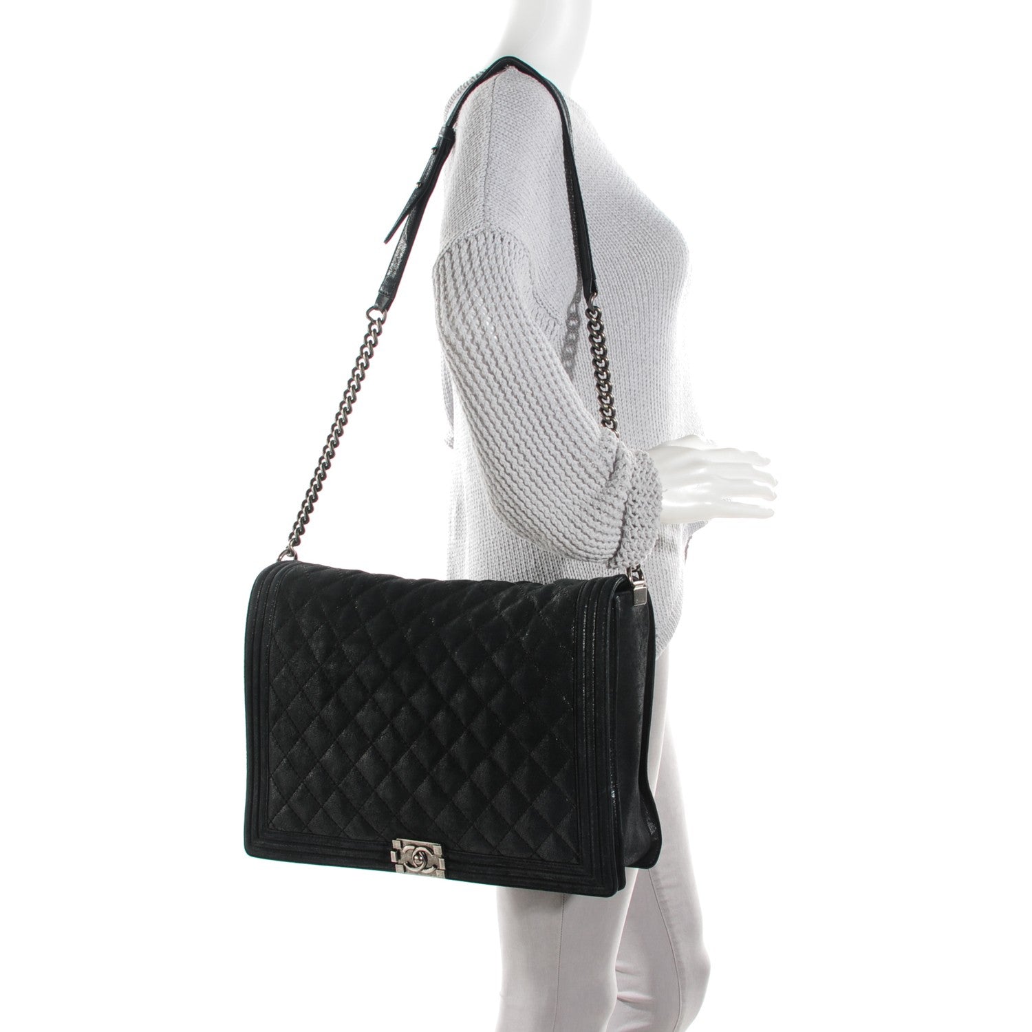 Chanel Goatskin Quilted Large Gentle Boy Flap Black 2 of 9