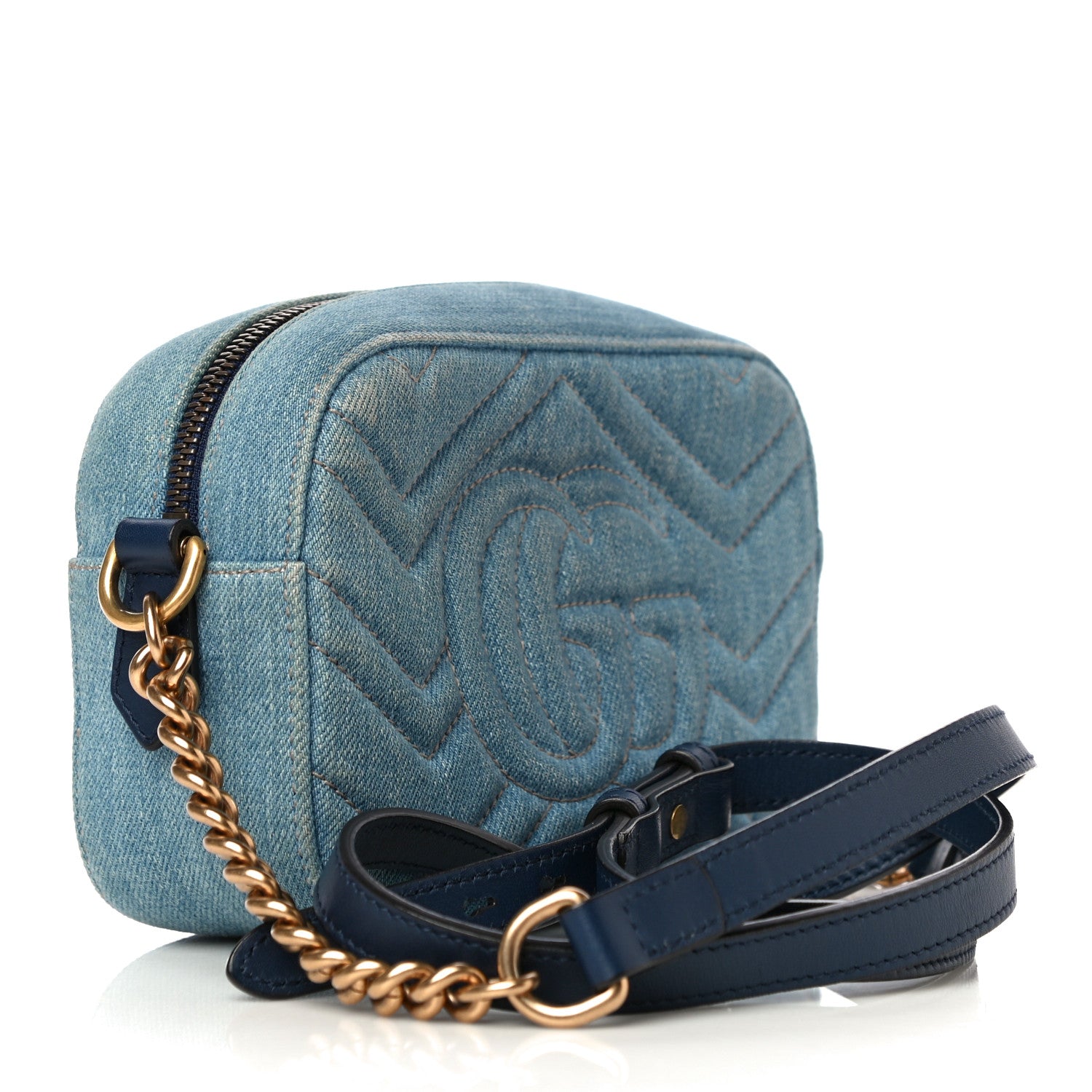 Gucci Denim Matelasse Mini Pearly GG Marmont Chain Shoulder Bag Blue 3 of 11