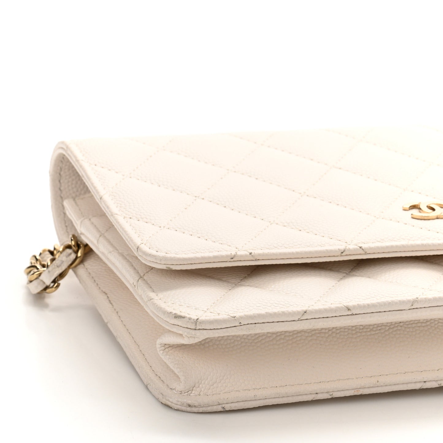 Caviar Quilted Wallet On Chain WOC White