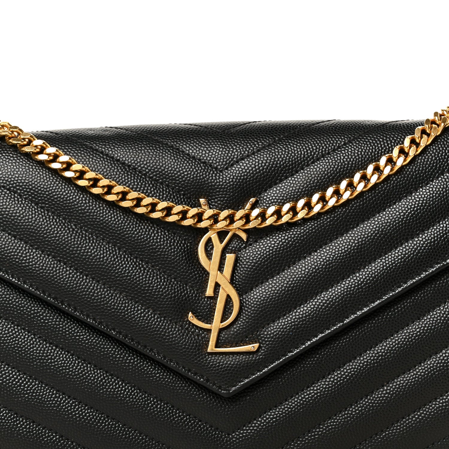 Saint Laurent Grain De Poudre Matelasse Chevron Monogram Chain Wallet Black 6 of 9