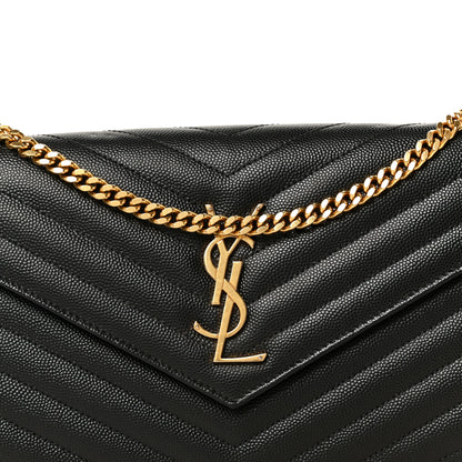Saint Laurent Grain De Poudre Matelasse Chevron Monogram Chain Wallet Black 6 of 9