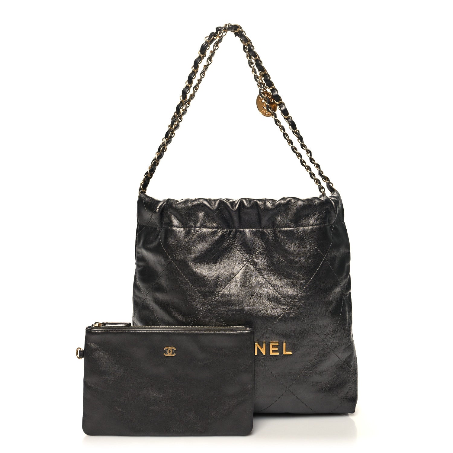 Chanel Metallic Calfskin Quilted Small Chanel 22 Ruthenium 1 of 11