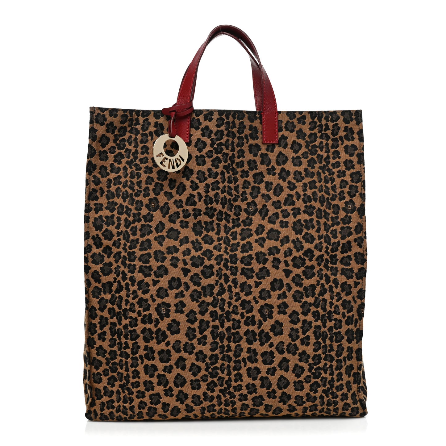 Jacquard Leopard Print Shopping Tote Brown Red