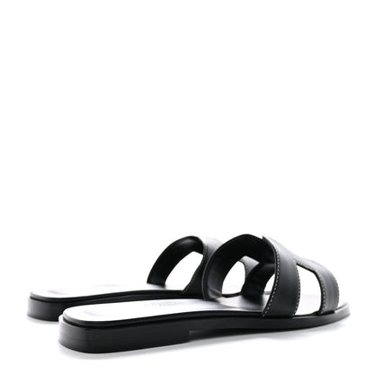 Hermes Box Calfskin Oran Sandals 37 Black 4 of 9